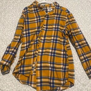 Old Navy Men's Mustard and Blue Plaid Shirt